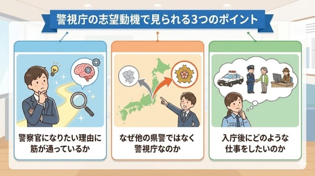 警視庁の志望動機で見られる3つのポイント